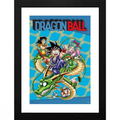 Fans Geek Store framed Dragon Ball poster featuring Goku and Shenron on a blue patterned background