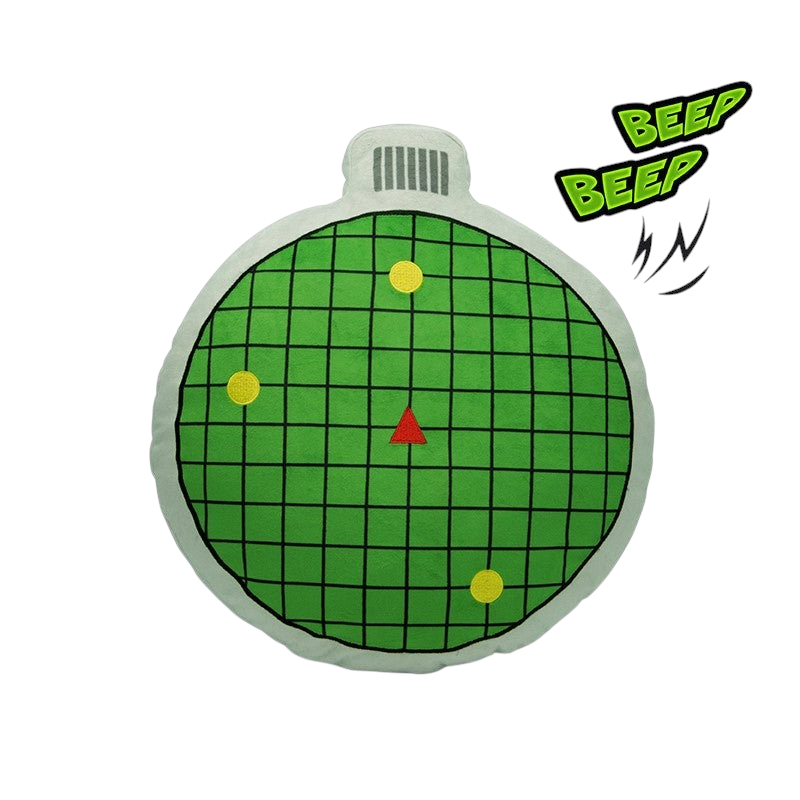 Fans Geek Store Dragon Ball radar plush pillow with sound effect, featuring a green screen and red activation button.