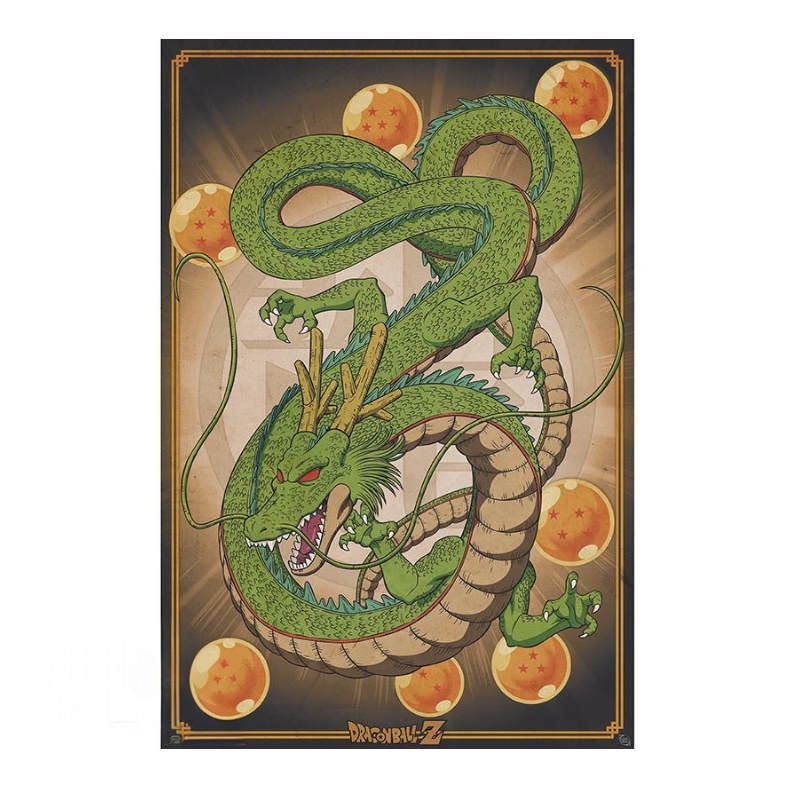 Fans Geek Store Dragon Ball Z Shenron maxiposter featuring the green dragon and seven dragon balls on laminated paper