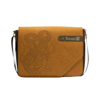 Fans Geek Store Dragon Ball Shenron shoulder bag in tan faux suede with metal Dragon Ball Z logo and adjustable strap