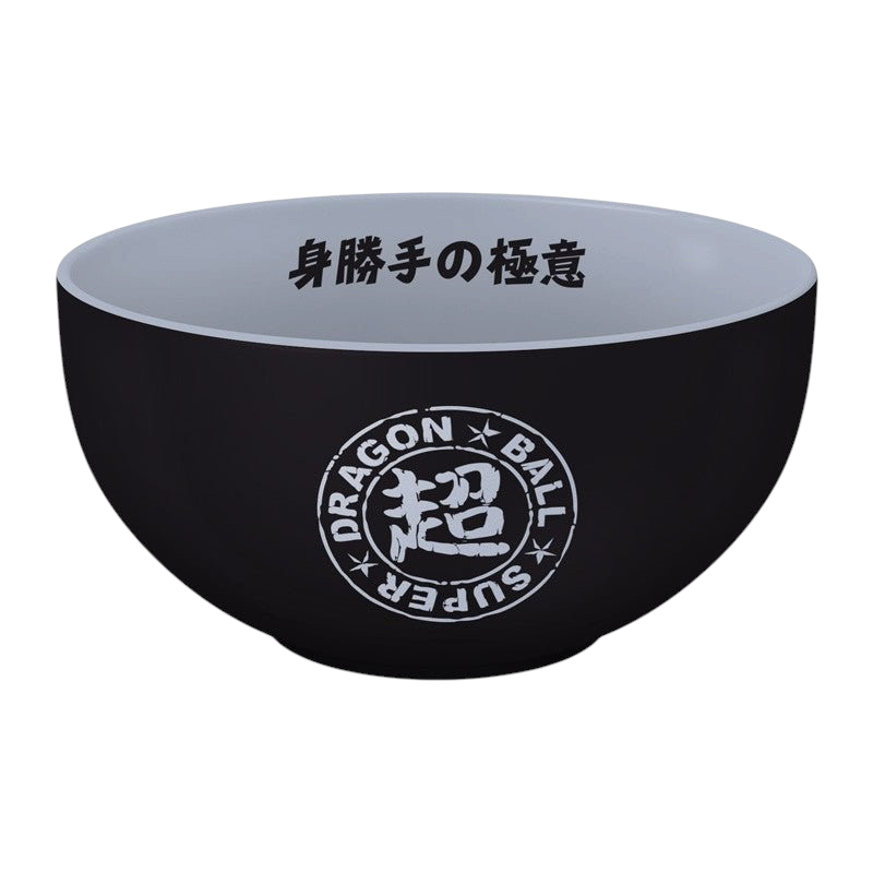 Fans Geek Store Dragon Ball Super ceramic bowl featuring a black exterior with white logo and interior text
