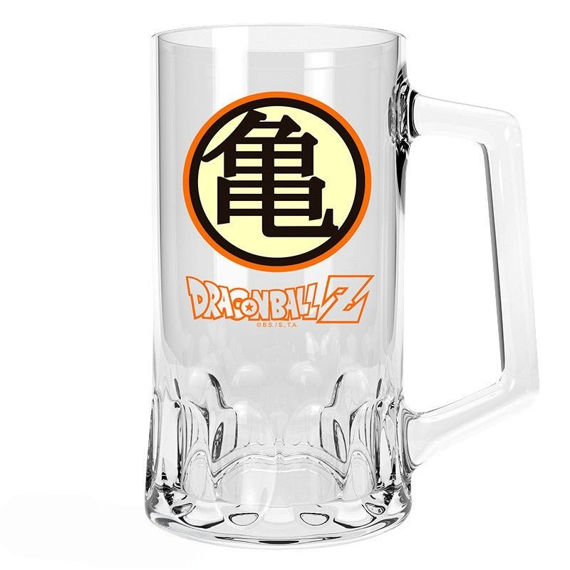 Fans Geek Store 500ml glass beer mug featuring the Dragon Ball Z Kame symbol and logo