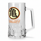 Fans Geek Store Dragon Ball Z glass beer mug with the iconic orange and black Kame symbol and logo