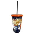 Fans Geek Store Dragon Ball Z double-walled cup with orange lid and black straw featuring Super Saiyan characters