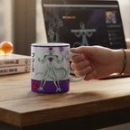 Fans Geek Store Dragon Ball Z ceramic mug featuring Frieza with a matte finish held on a wooden desk