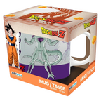 Fans Geek Store Dragon Ball Z ceramic mug featuring Goku and Frieza in a window display box