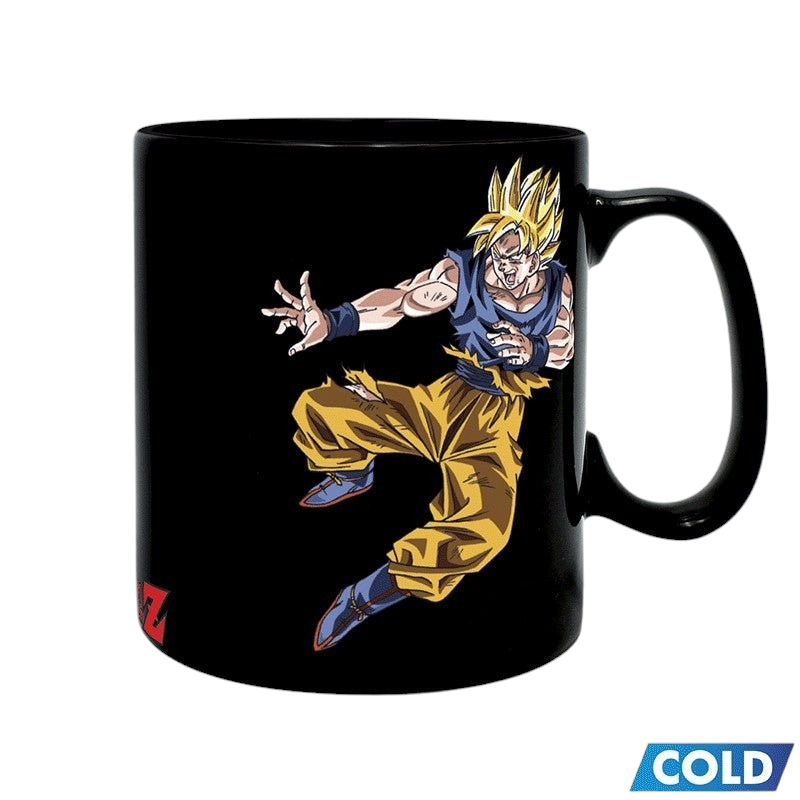 Fans Geek Store Dragon Ball Z ceramic mug featuring Goku in a dynamic pose on a black background