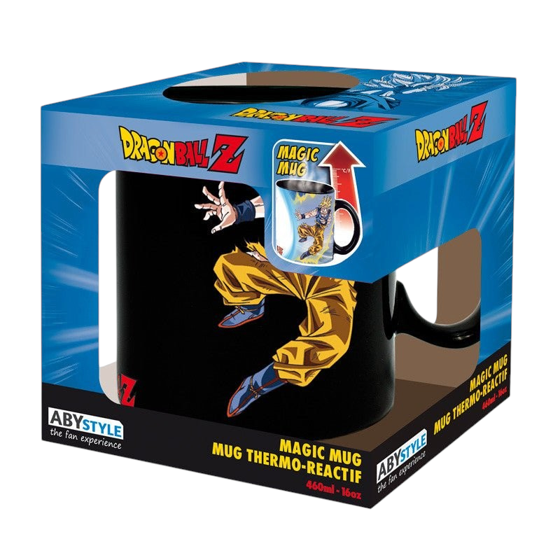 Fans Geek Store Dragon Ball Z heat-sensitive ceramic mug featuring Goku and Buu in a display window box