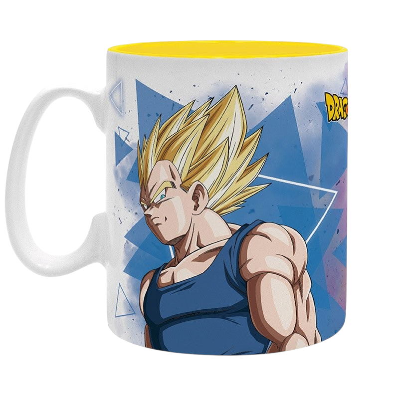 Fans Geek Store ceramic mug featuring Vegeta from Dragon Ball Z with a bright yellow interior