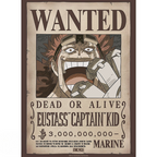 Fans Geek Store One Piece Wanted poster featuring a chibi illustration of Eustass Kid on laminated paper