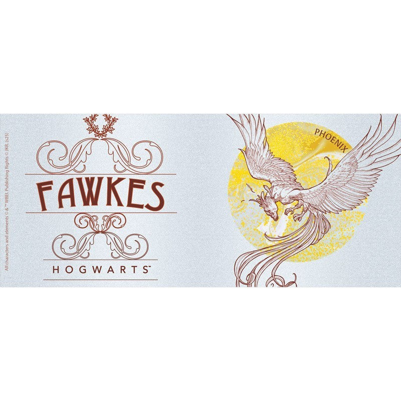 Fans Geek Store Harry Potter Fawkes phoenix ceramic mug with silver metallic finish and intricate bird illustration