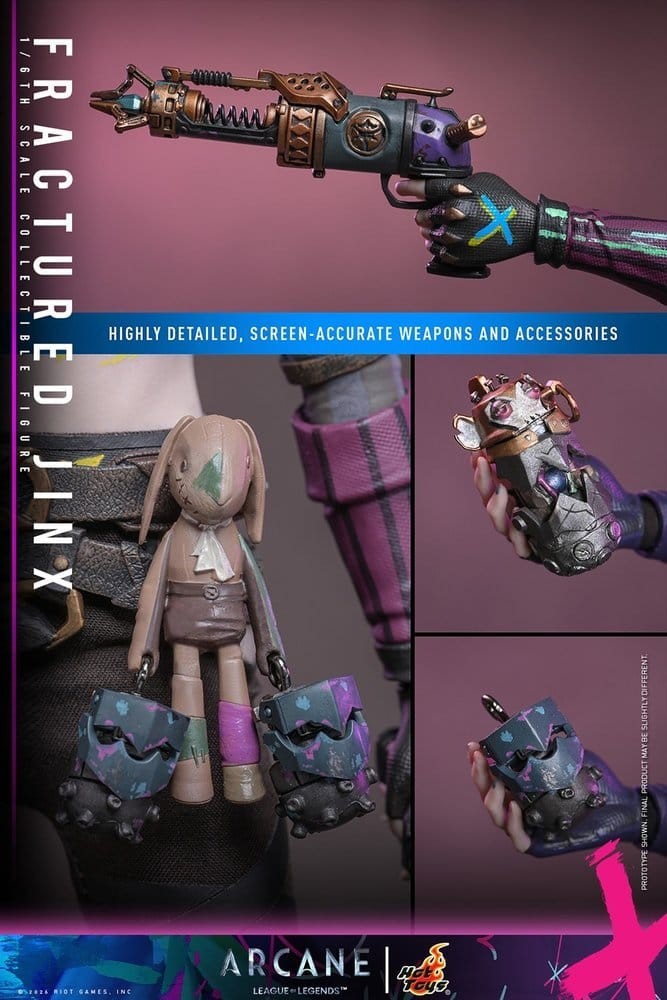 Fans Geek Store Hot Toys 1/6 scale Fractured Jinx action figure accessories including Rhino Gun and rabbit doll