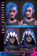 Fans Geek Store Hot Toys 1/6 scale Fractured Jinx action figure showing two interchangeable head sculpts with blue hair