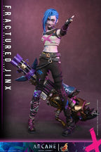 Fans Geek Store Hot Toys 1/6 scale Fractured Jinx action figure from Arcane with blue hair and neon grunge outfit
