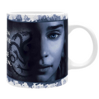 Fans Geek Store Game of Thrones ceramic mug featuring a blue-toned portrait of Daenerys Targaryen and dragon sigil.