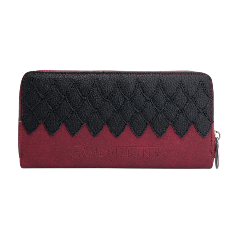 Fans Geek Store Game of Thrones Khaleesi wallet in red and black suede with dragon scale embossed detailing