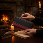 Fans Geek Store Game of Thrones Khaleesi wallet in burgundy and black suede with dragon scale embossing and zipper