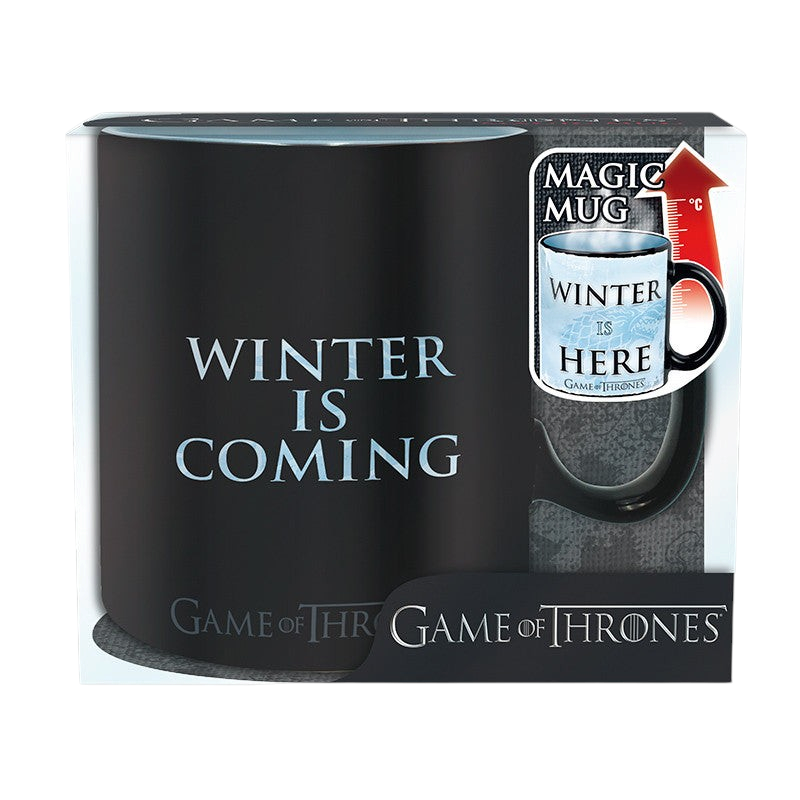 Fans Geek Store Game of Thrones heat-sensitive ceramic mug featuring Winter is Coming design in black and blue