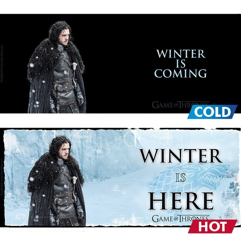 Fans Geek Store Game of Thrones heat-sensitive ceramic mug showing Jon Snow and changing from Winter is Coming to Here