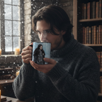 Fans Geek Store Game of Thrones heat-sensitive ceramic mug featuring Jon Snow, held by a man in a cozy winter setting.