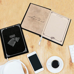 Fans Geek Store Game of Thrones House Stark notebook with black embossed cover, lined pages, and direwolf sigil.