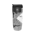 Fans Geek Store Game of Thrones travel mug featuring a Westeros map design and Winter Is Here text on plastic body