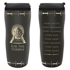 Fans Geek Store Game of Thrones travel mug with Iron Throne graphic and quote, black insulated plastic, 355ml capacity