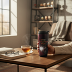 Fans Geek Store Lord of the Rings Gandalf You Shall Not Pass travel mug held in hand on a cozy wooden table