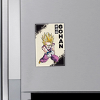 Fans Geek Store Dragon Ball Z Gohan magnet with matte finish featuring Super Saiyan Gohan on a refrigerator surface