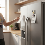 Fans Geek Store Dragon Ball Z Gohan magnet holding a shopping list on a stainless steel refrigerator door