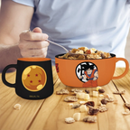 Fans Geek Store Dragon Ball Goku breakfast set featuring an orange cereal bowl and a black mug with a four-star ball.
