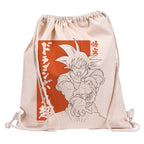 Fans Geek Store beige cotton drawstring gym bag featuring a graphic print of Goku from Dragon Ball Super
