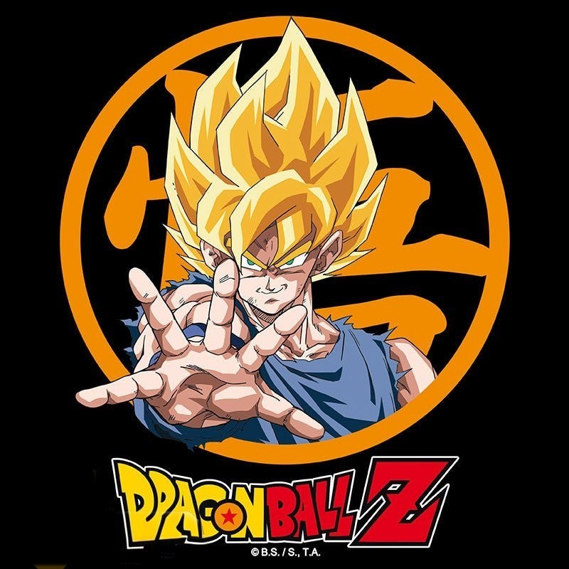 Fans Geek Store Dragon Ball Z Goku graphic print on a black background with orange circular emblem