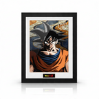 Fans Geek Store framed Dragon Ball poster featuring Goku in a black frame with a white mat and protective styrene.