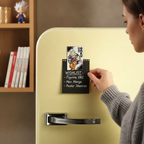 Fans Geek Store Dragon Ball Z Goku magnet holding a wishlist note on a vintage cream refrigerator
