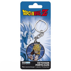 Fans Geek Store Dragon Ball Z metal keychain featuring Goku in Super Saiyan form on a branded display card