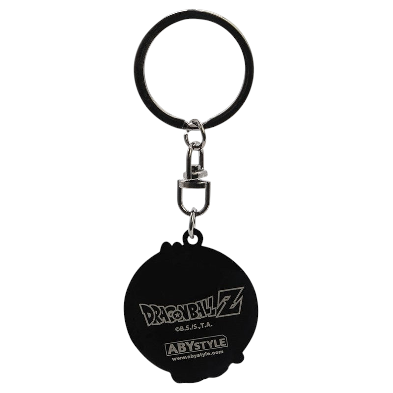 Fans Geek Store Dragon Ball Z Goku Super Saiyan metal keychain with black circular design and logo on the back