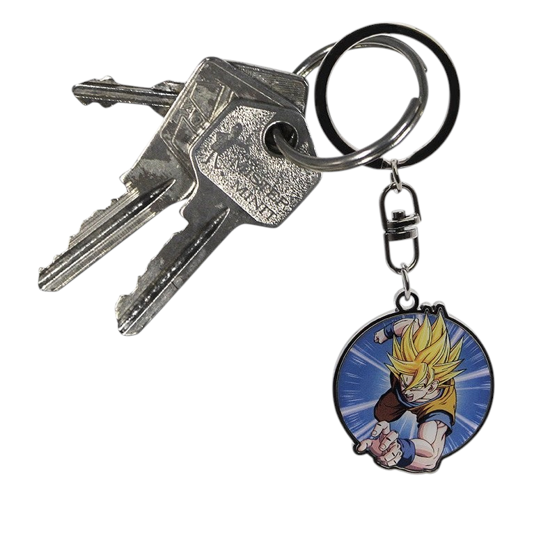 Fans Geek Store metal Dragon Ball Z Goku Super Saiyan keychain attached to a set of keys