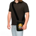 Fans Geek Store Dragon Ball Z Goku compact shoulder bag in black polyester with adjustable strap worn by a man