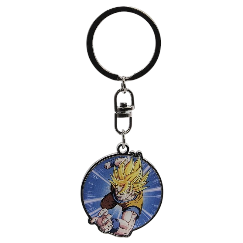 Fans Geek Store round metal keychain featuring Goku in Super Saiyan form from Dragon Ball Z