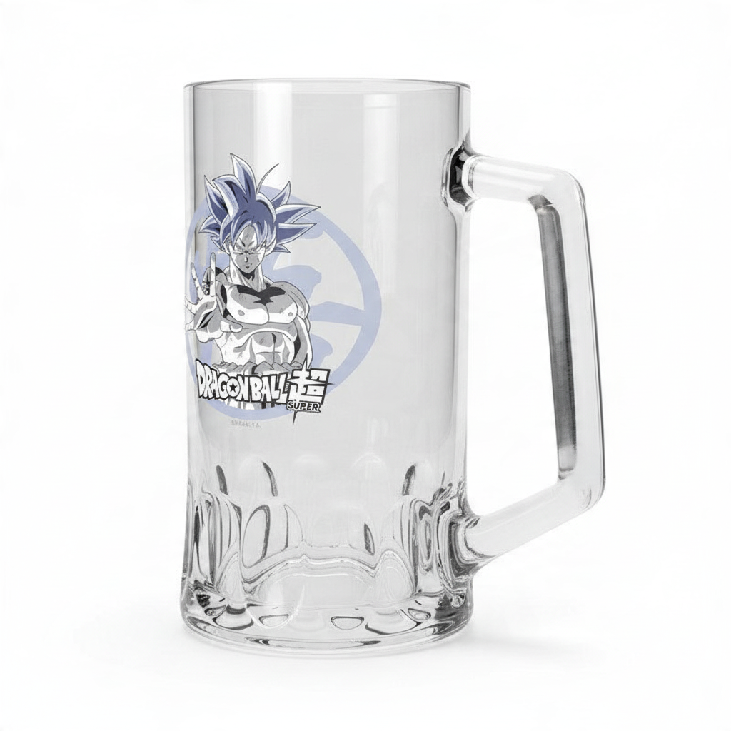 Fans Geek Store Dragon Ball Super Goku Ultra Instinct glass beer mug with 500ml capacity and durable design