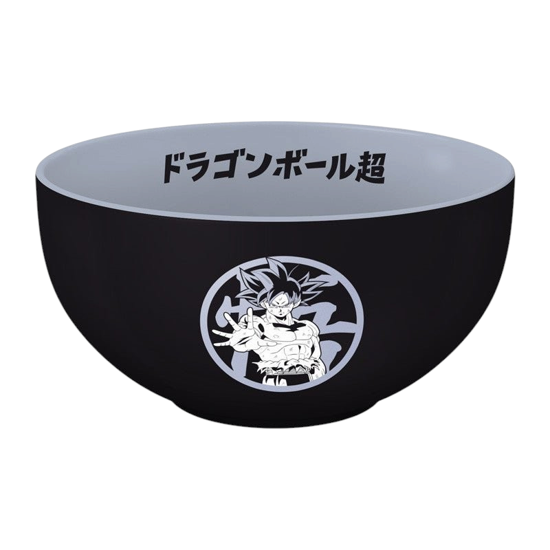 Fans Geek Store Dragon Ball Super ceramic bowl featuring Goku in Ultra Instinct form on a black background