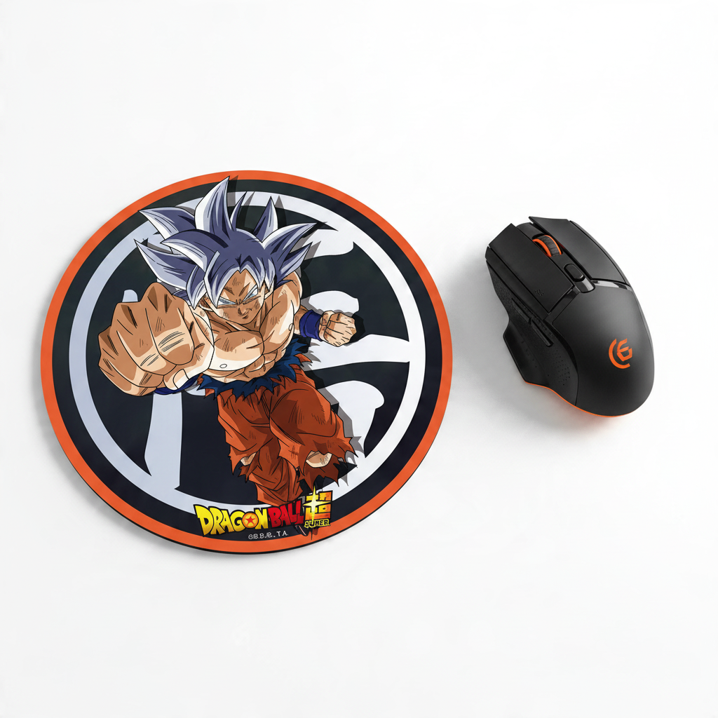 Fans Geek Store round Dragon Ball Super Goku Ultra Instinct mouse pad with woven fabric surface and non-slip base
