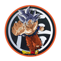 Fans Geek Store round Dragon Ball Super mouse pad featuring Goku in his Ultra Instinct form with a woven textile top.