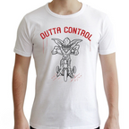 Fans Geek Store white cotton t-shirt featuring a Gremlins Outta Control graphic print on the front.