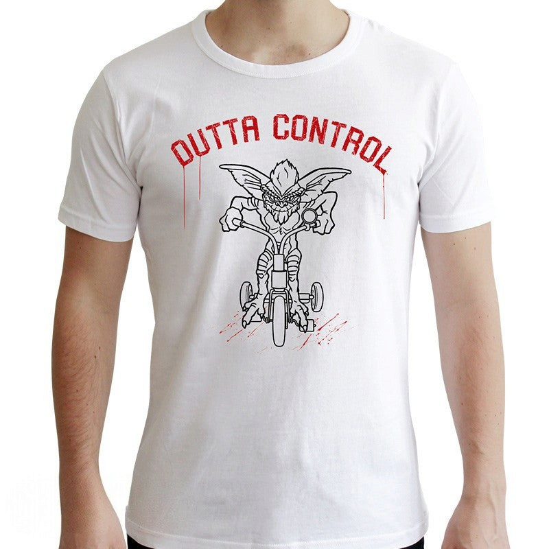 Fans Geek Store white cotton t-shirt featuring a Gremlins Outta Control graphic print on the front.