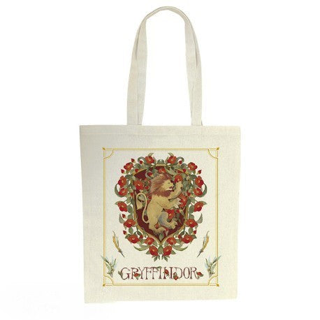 Fans Geek Store Harry Potter Gryffindor cotton tote bag featuring a lion crest design on a natural fabric background