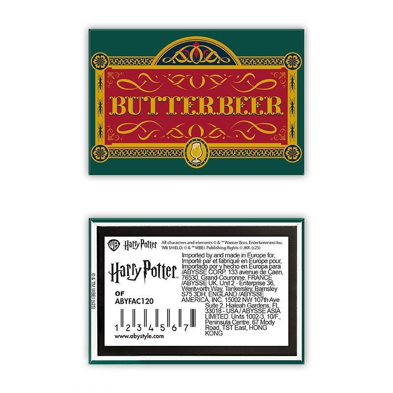 Fans Geek Store Harry Potter Butterbeer magnet featuring a decorative vintage label design with a matte finish.