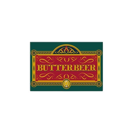 Fans Geek Store Harry Potter Butterbeer magnet with a rectangular matte paper design in green, red, and gold.