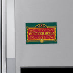Fans Geek Store Harry Potter Butterbeer magnet with a matte paper finish and decorative red and green design.